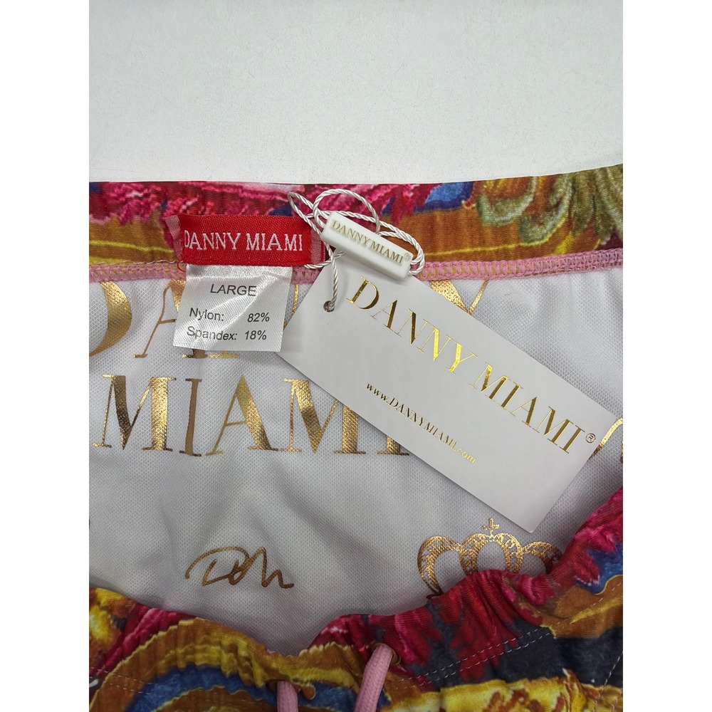 Danny Miami Men Baroque Floral Swim Briefs Multicolor Gold Crown Large NEW - Picture 3 of 7